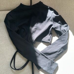 Black Long Sleeve Crop Top with waist ties